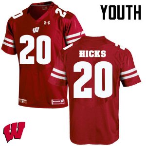Youth Wisconsin Badgers NCAA #20 Faion Hicks Red Authentic Under Armour Stitched College Football Jersey GD31O26ZC